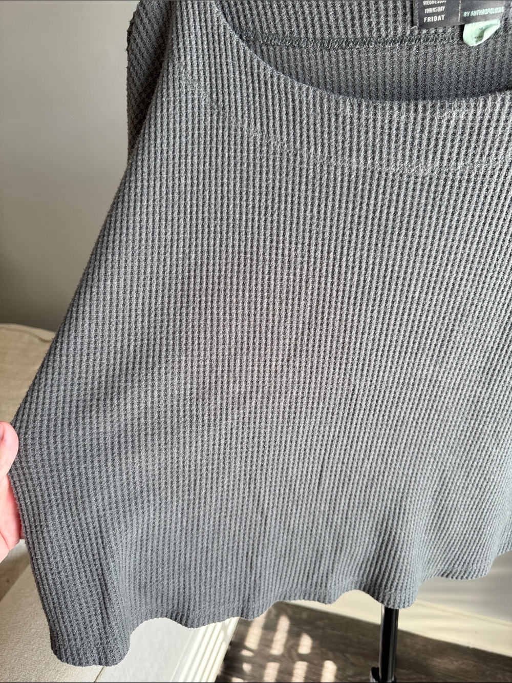 Gray Anthro Waffle-Knit Long-Sleeve Sweater - Picture 6 of 7